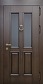 Входная уличная термодверь с остеклением, кнокером и панелями МДФ с багетом и шпоновым покрытием